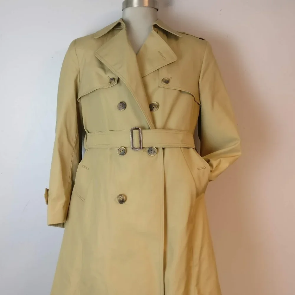 XDouble Breasted belted Long Trench Coat, Made in Poland,Pocket Nova Check Lined - Picture 4 of 15